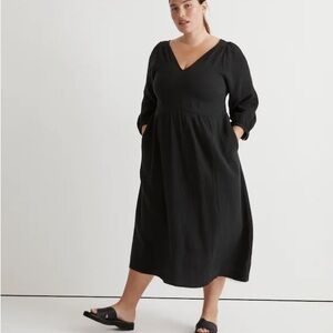 Madewell Black Plus Lightspun V-Neck Midi Dress Sz 1X